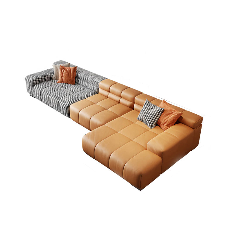 Modern Leather and Fabric Sectional Square Arm Sectional with Pillows