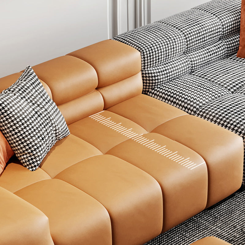 Modern Leather and Fabric Sectional Square Arm Sectional with Pillows