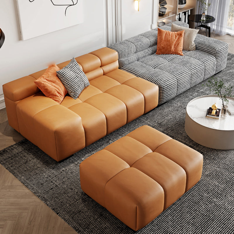 Modern Leather and Fabric Sectional Square Arm Sectional with Pillows