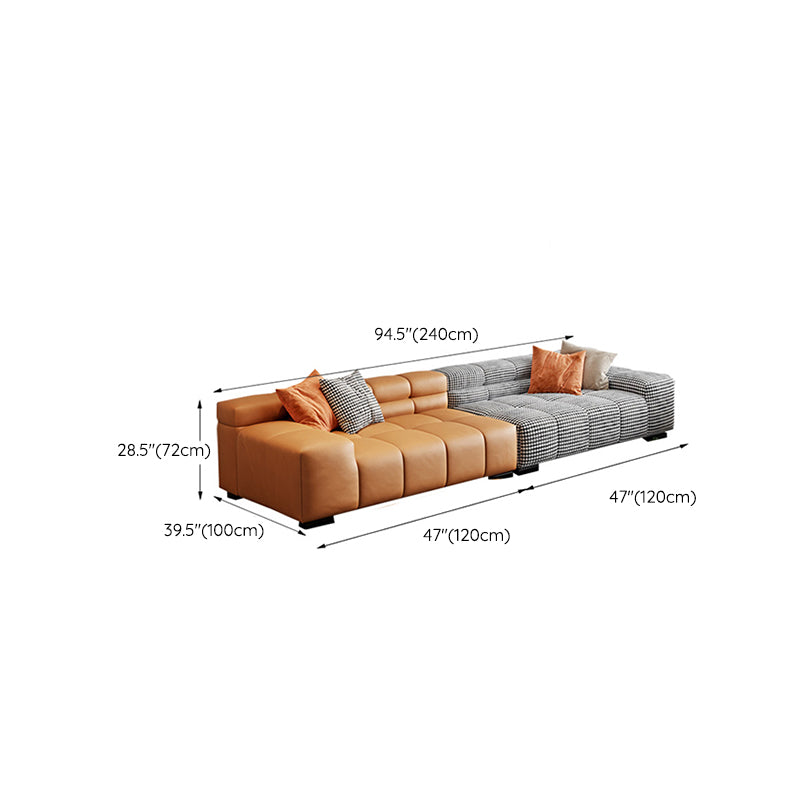 Modern Leather and Fabric Sectional Square Arm Sectional with Pillows