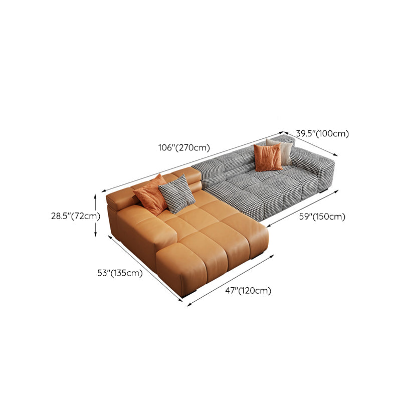 Modern Leather and Fabric Sectional Square Arm Sectional with Pillows
