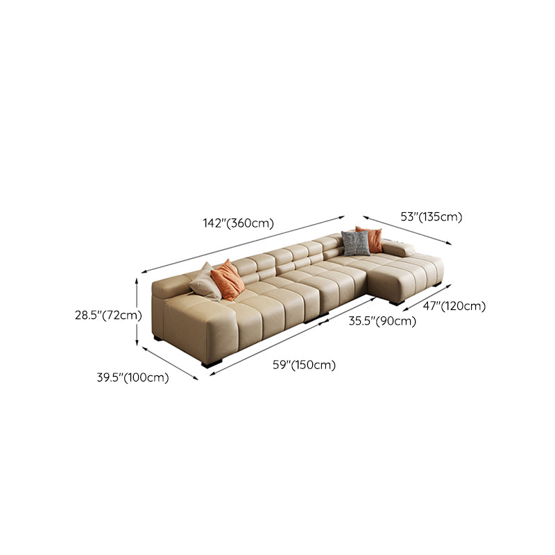 Modern Leather and Fabric Sectional Square Arm Sectional with Pillows