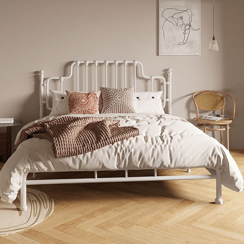 Black/White Open-Frame Bed 50" High Metal Bed with Headboard