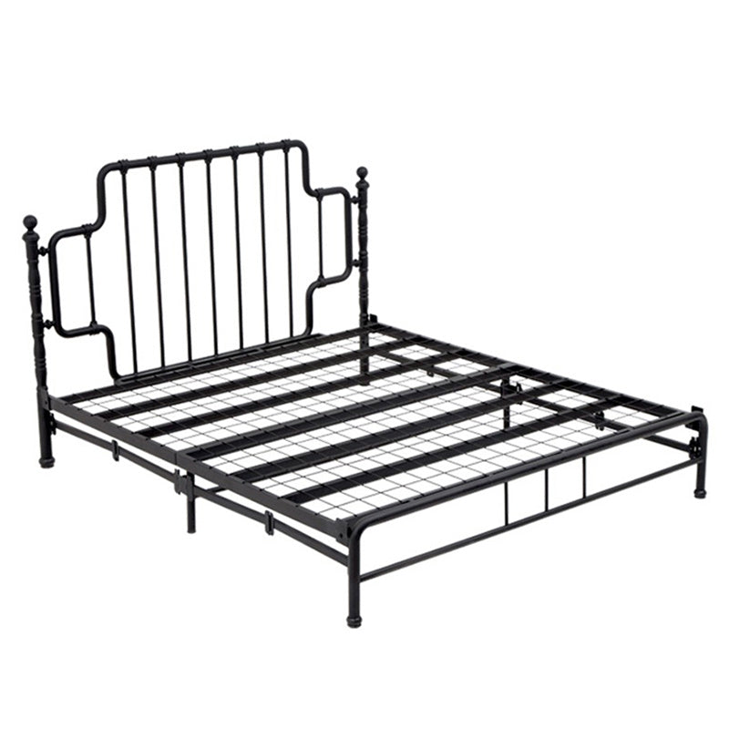 Black/White Open-Frame Bed 50" High Metal Bed with Headboard