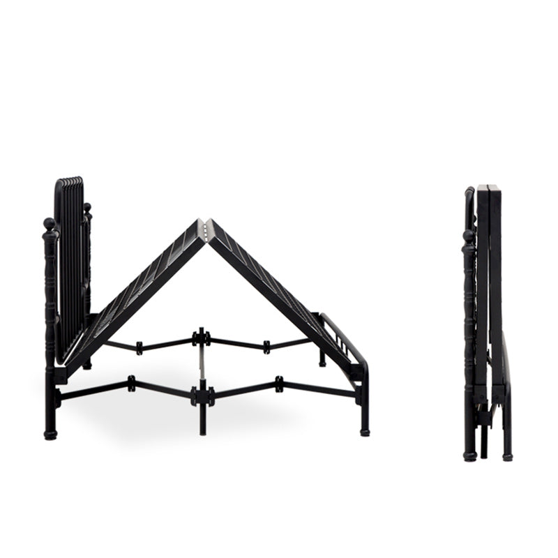 Black/White Open-Frame Bed 50" High Metal Bed with Headboard