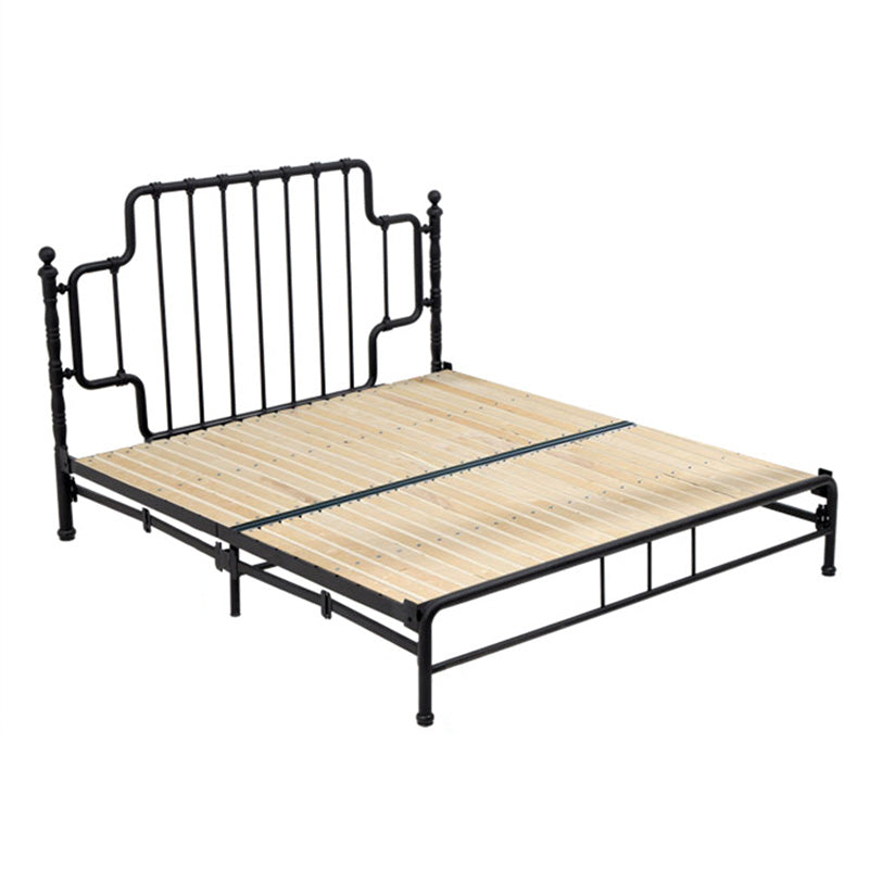 Black/White Open-Frame Bed 50" High Metal Bed with Headboard