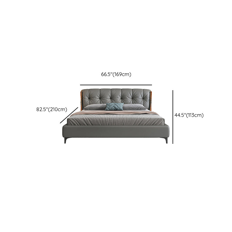 Contemporary Grey Standard Bed with Upholstered Headboard in Solid Wood