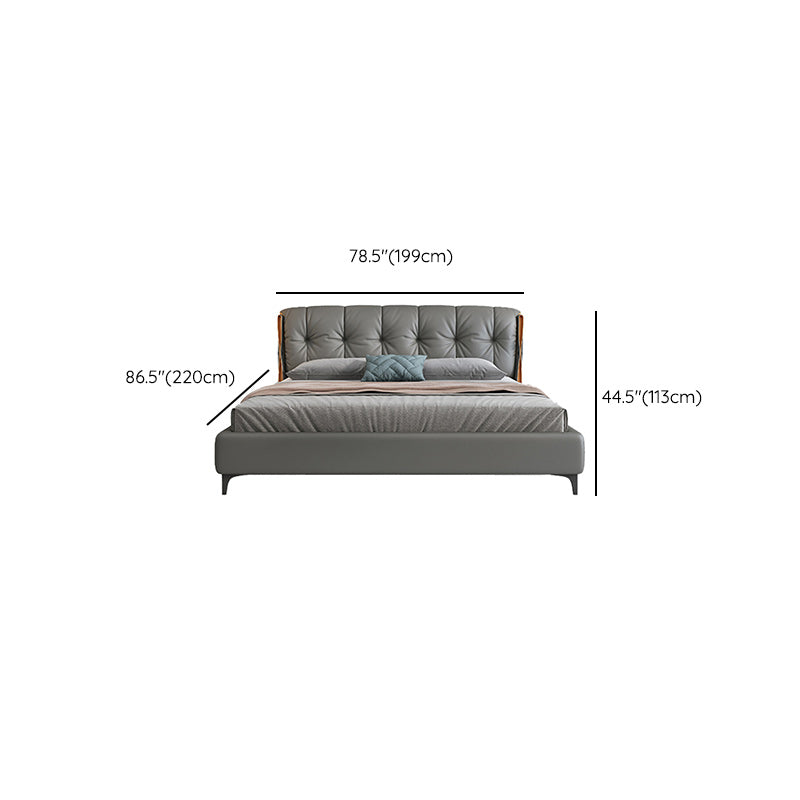 Contemporary Grey Standard Bed with Upholstered Headboard in Solid Wood