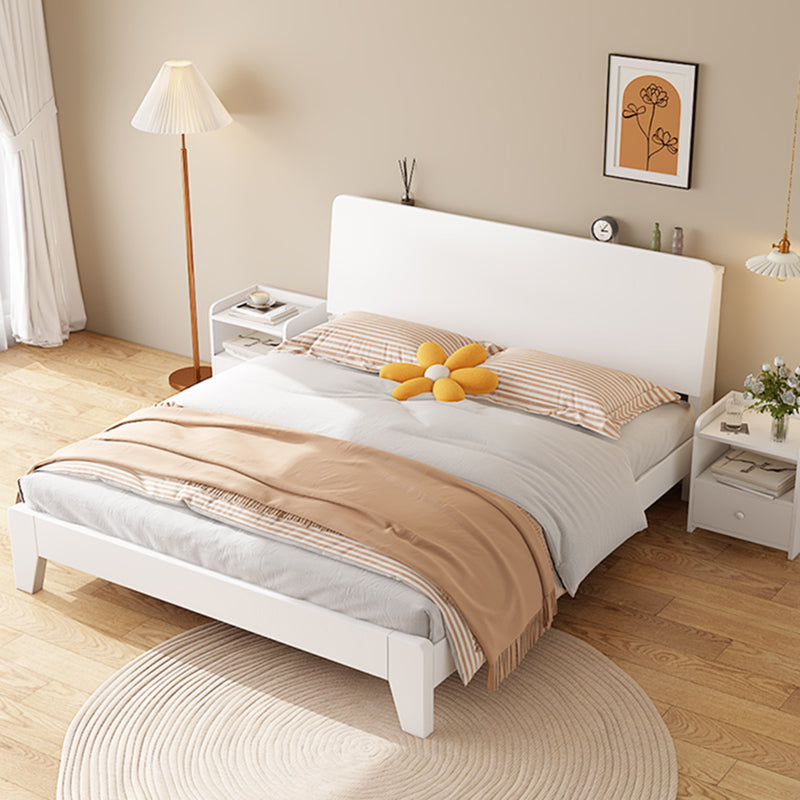 Solid Wood Standard Bed Modern White Bed Frame with Headboard