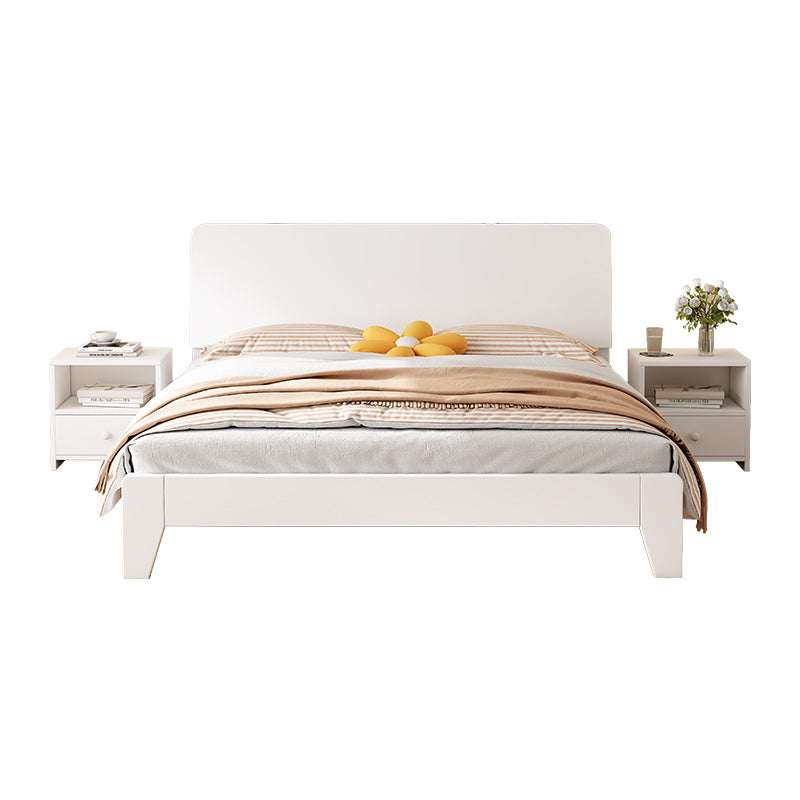 Solid Wood Standard Bed Modern White Bed Frame with Headboard