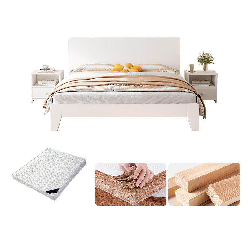 Solid Wood Standard Bed Modern White Bed Frame with Headboard