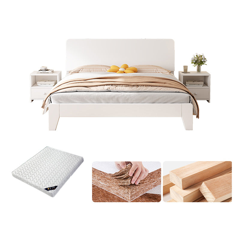 Solid Wood Standard Bed Modern White Bed Frame with Headboard