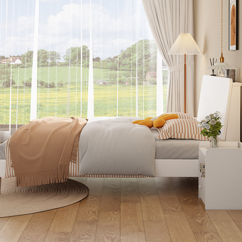 Solid Wood Standard Bed Modern White Bed Frame with Headboard