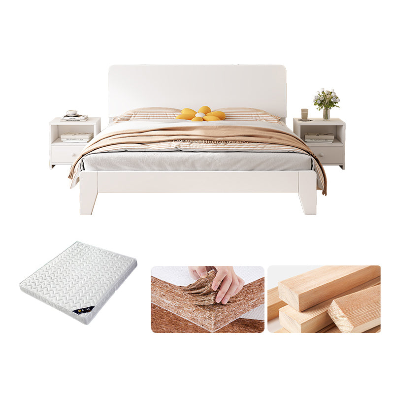 Solid Wood Standard Bed Modern White Bed Frame with Headboard