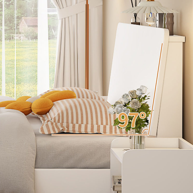 Solid Wood Standard Bed Modern White Bed Frame with Headboard