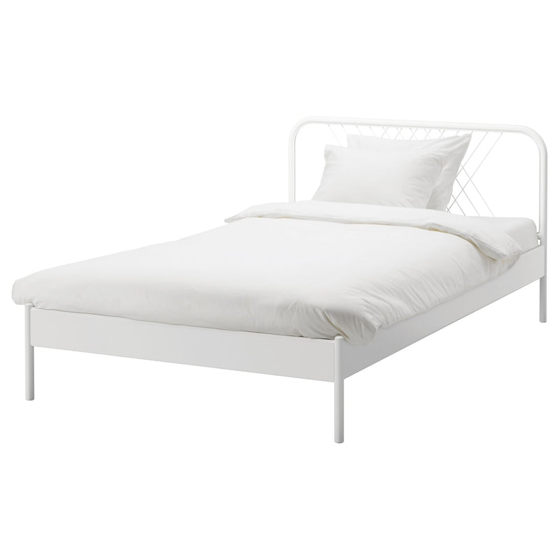 White Metal Panel Bed Glam Standard Bed with Open-Frame Headboard