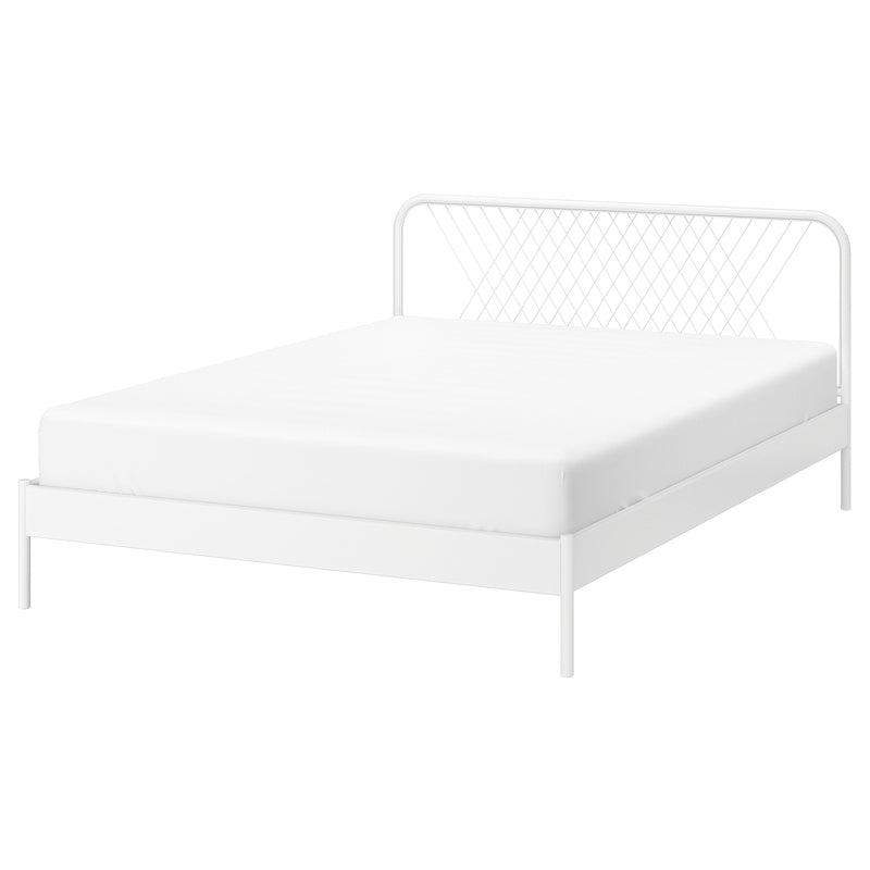 White Metal Panel Bed Glam Standard Bed with Open-Frame Headboard
