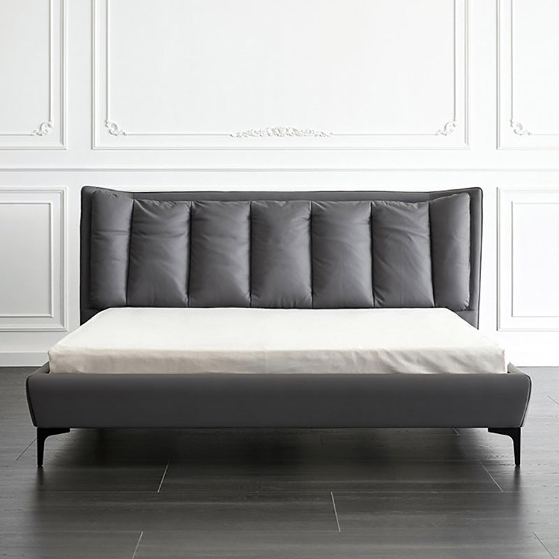 Solid Wood Panel Bed with Upholstered Headboard Gray Standard Bed