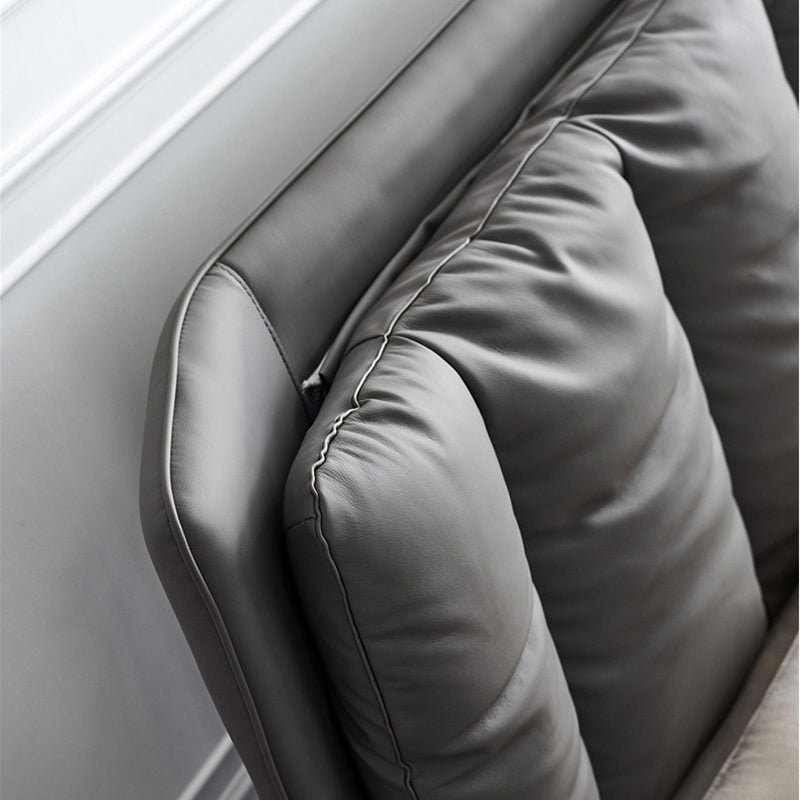 Solid Wood Panel Bed with Upholstered Headboard Gray Standard Bed