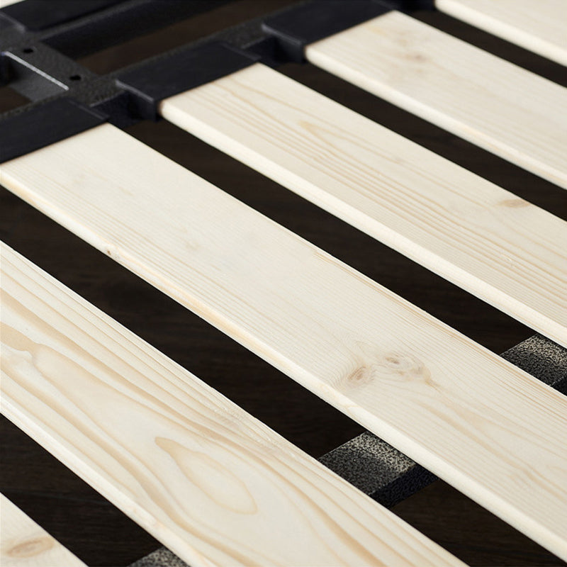 Solid Wood Panel Bed with Upholstered Headboard Gray Standard Bed