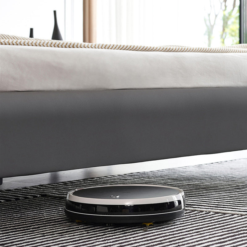 Solid Wood Panel Bed with Upholstered Headboard Gray Standard Bed