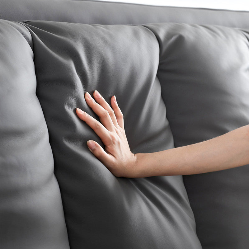 Solid Wood Panel Bed with Upholstered Headboard Gray Standard Bed