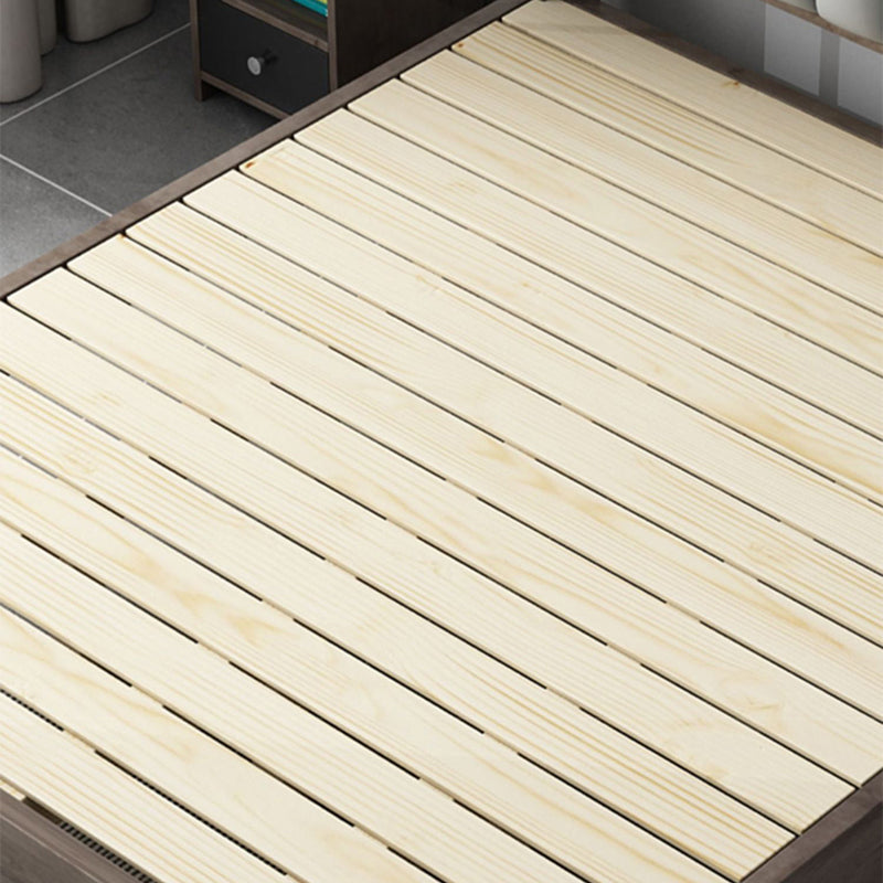 Solid Wood Panel Bed with Upholstered Headboard Standard Bed with Shelves