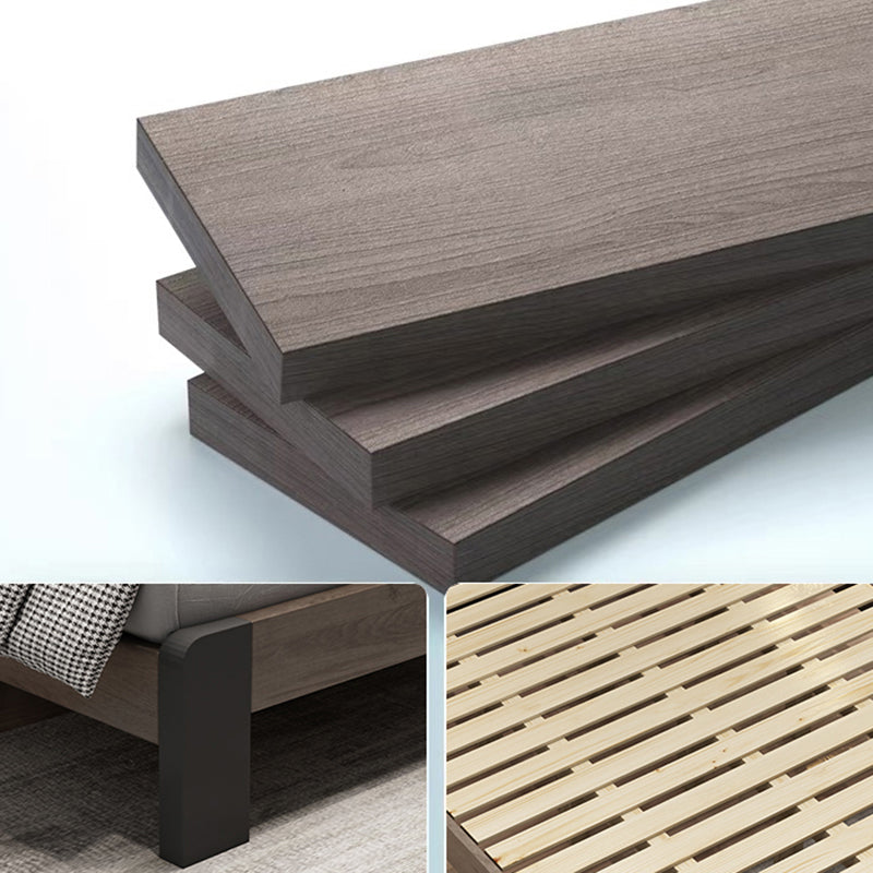 Solid Wood Panel Bed with Upholstered Headboard Standard Bed with Shelves