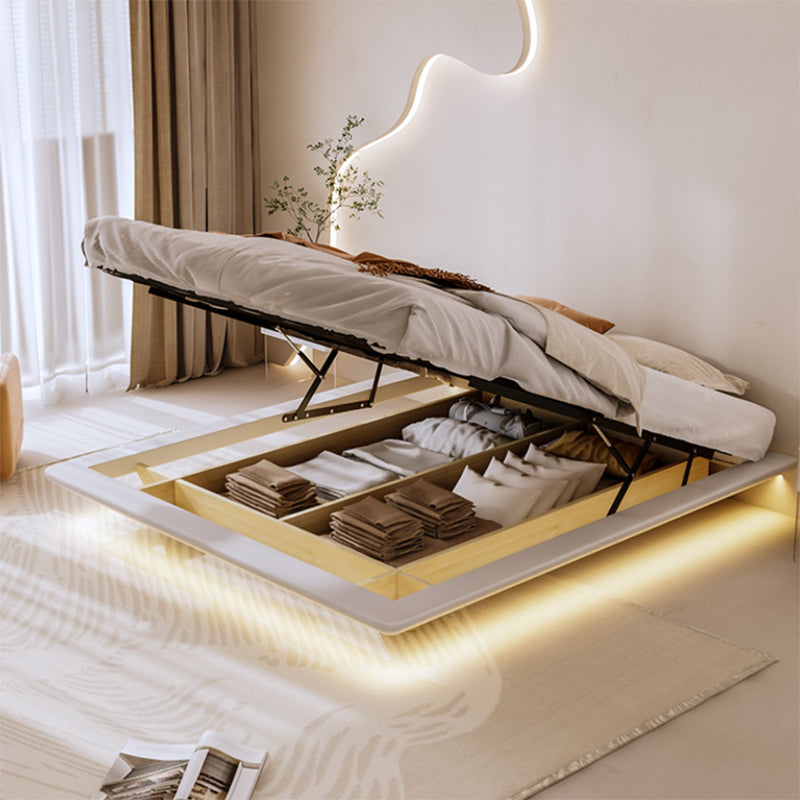 Contemporary White Lift Up Storage Solid Color Bed Frame, Light Not Included