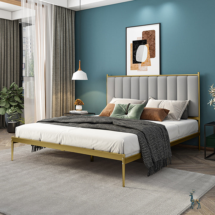 Glam Metal Solid Color Rectangular Upholstered Headboard Standard Bed