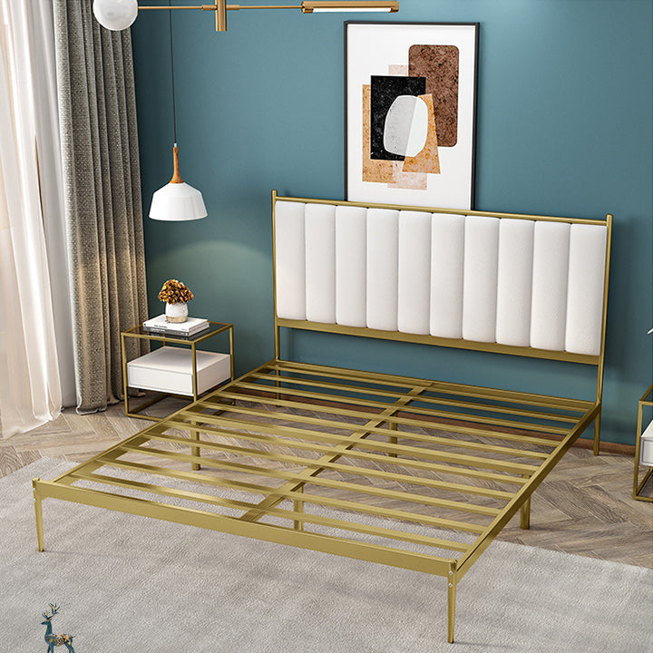 Glam Metal Solid Color Rectangular Upholstered Headboard Standard Bed