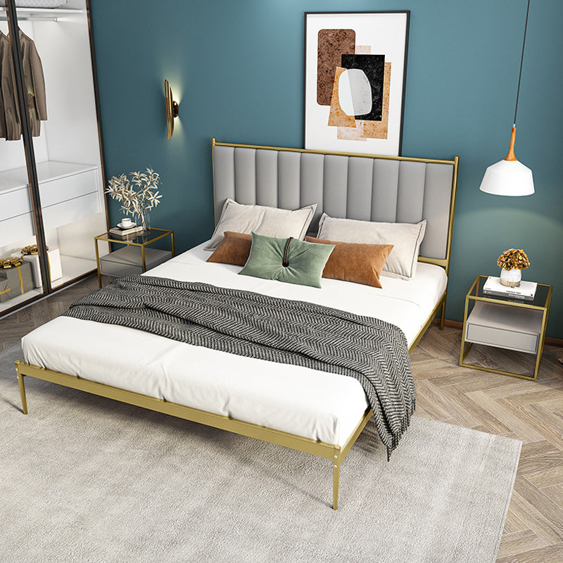Glam Metal Solid Color Rectangular Upholstered Headboard Standard Bed