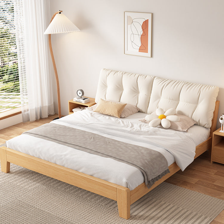 Contemporary Solid Wood Upholstered Headboard Rectangular Standard Bed, Light Not Included