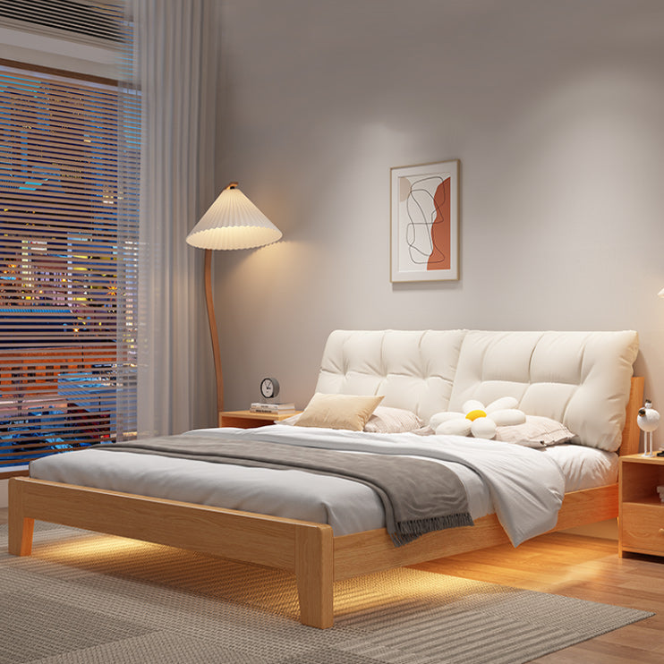 Contemporary Solid Wood Upholstered Headboard Rectangular Standard Bed, Light Not Included