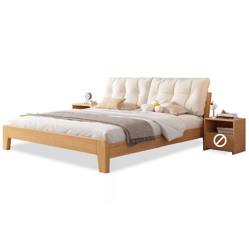 Contemporary Solid Wood Upholstered Headboard Rectangular Standard Bed, Light Not Included