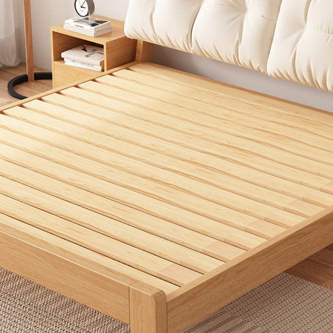 Contemporary Solid Wood Upholstered Headboard Rectangular Standard Bed, Light Not Included