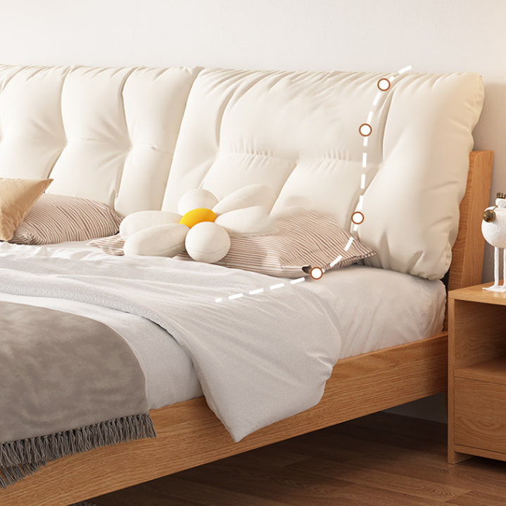 Contemporary Solid Wood Upholstered Headboard Rectangular Standard Bed, Light Not Included