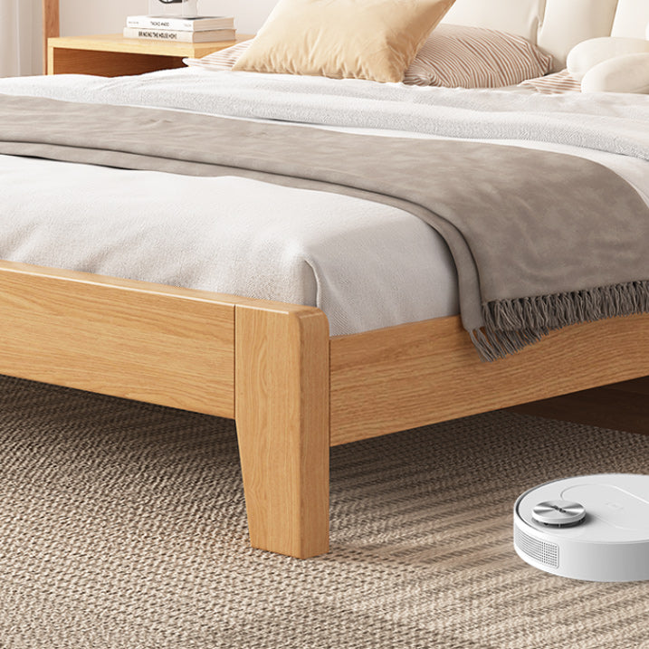 Contemporary Solid Wood Upholstered Headboard Rectangular Standard Bed, Light Not Included