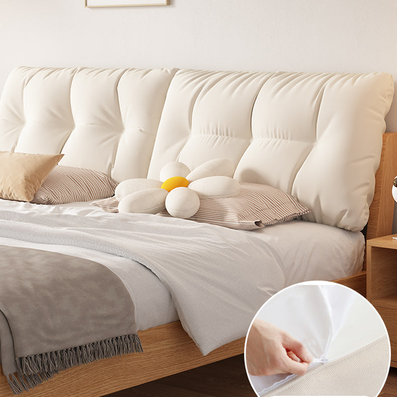 Contemporary Solid Wood Upholstered Headboard Rectangular Standard Bed, Light Not Included