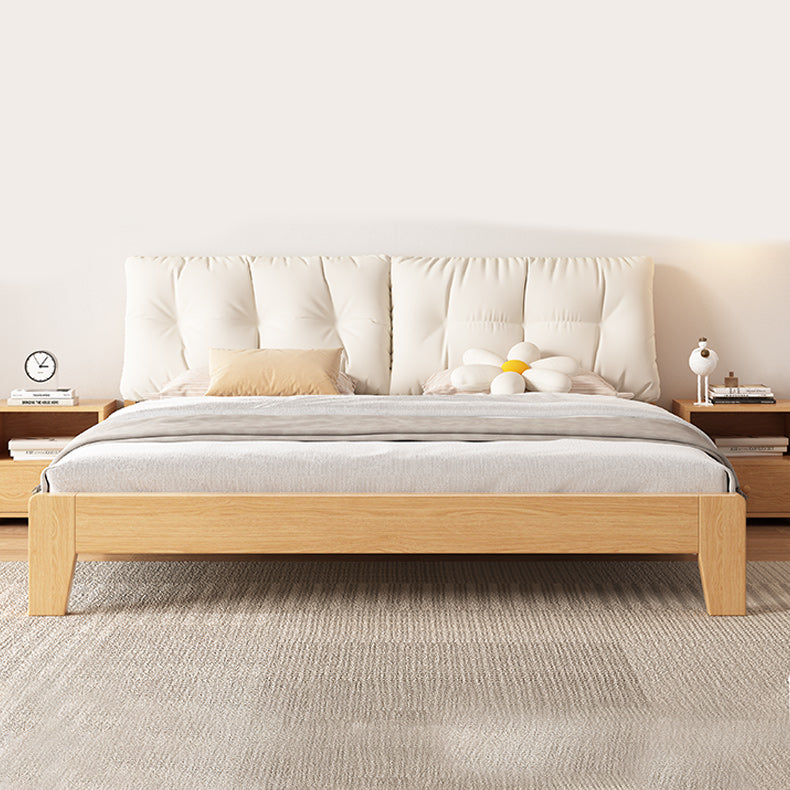 Contemporary Solid Wood Upholstered Headboard Rectangular Standard Bed, Light Not Included