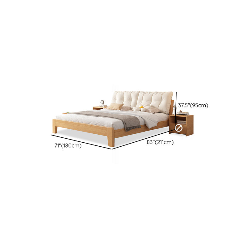 Contemporary Solid Wood Upholstered Headboard Rectangular Standard Bed, Light Not Included