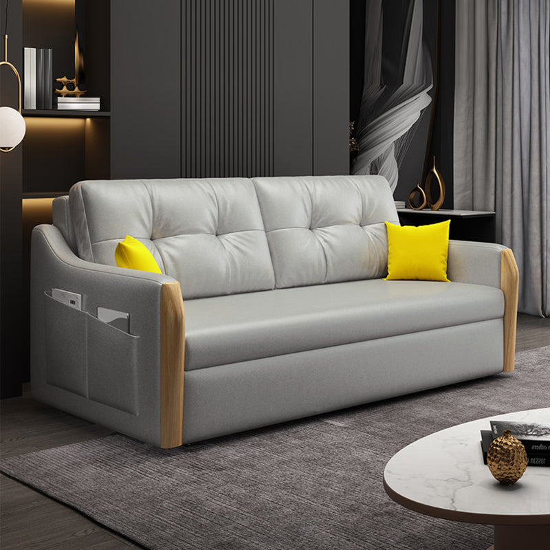 Scandinavian Faux Leather Sloped Arm Sofa Tufted Back Sofa in Gray