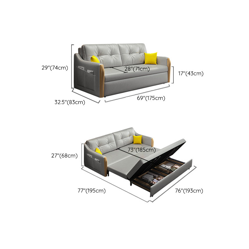 Scandinavian Faux Leather Sloped Arm Sofa Tufted Back Sofa in Gray