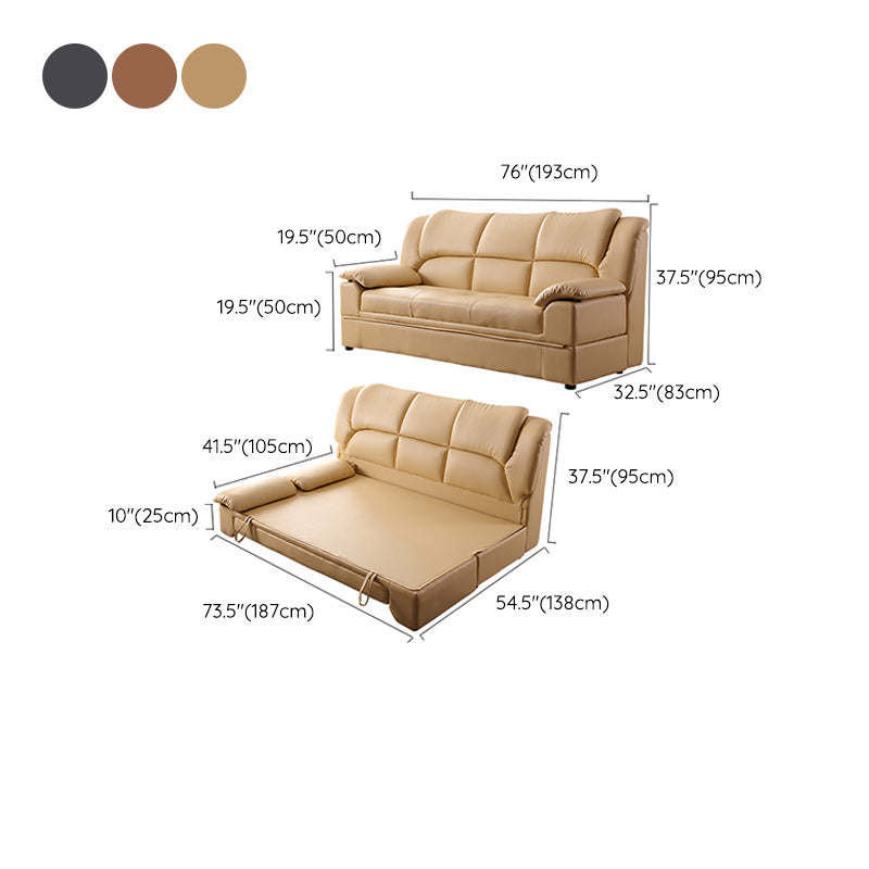 Modern Leather Pillow Top Arms Sleeper Sofa Biscuit Back Sofa Bed
