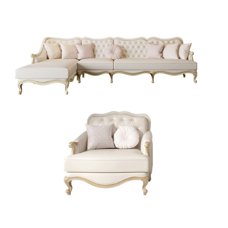 Traditional Genuine Leather Sectional Tufted Back Sloped Arm Sectional