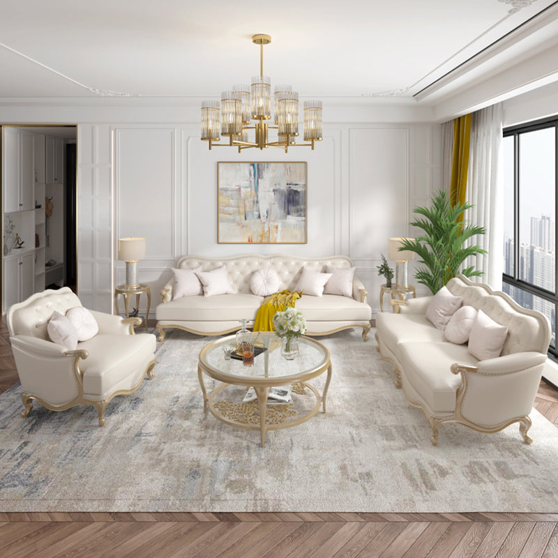 Traditional Genuine Leather Sectional Tufted Back Sloped Arm Sectional