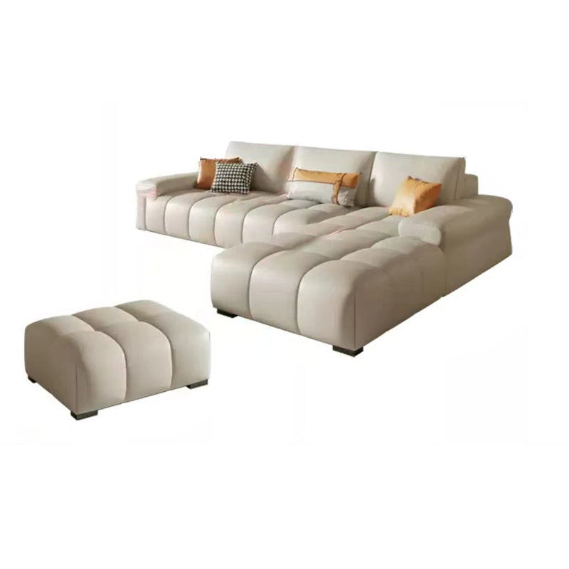 Pillow Top Arm L-shape Sectional Genuine Leather Sectional with Pillows