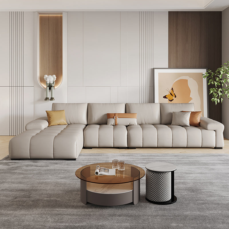 Pillow Top Arm L-shape Sectional Genuine Leather Sectional with Pillows