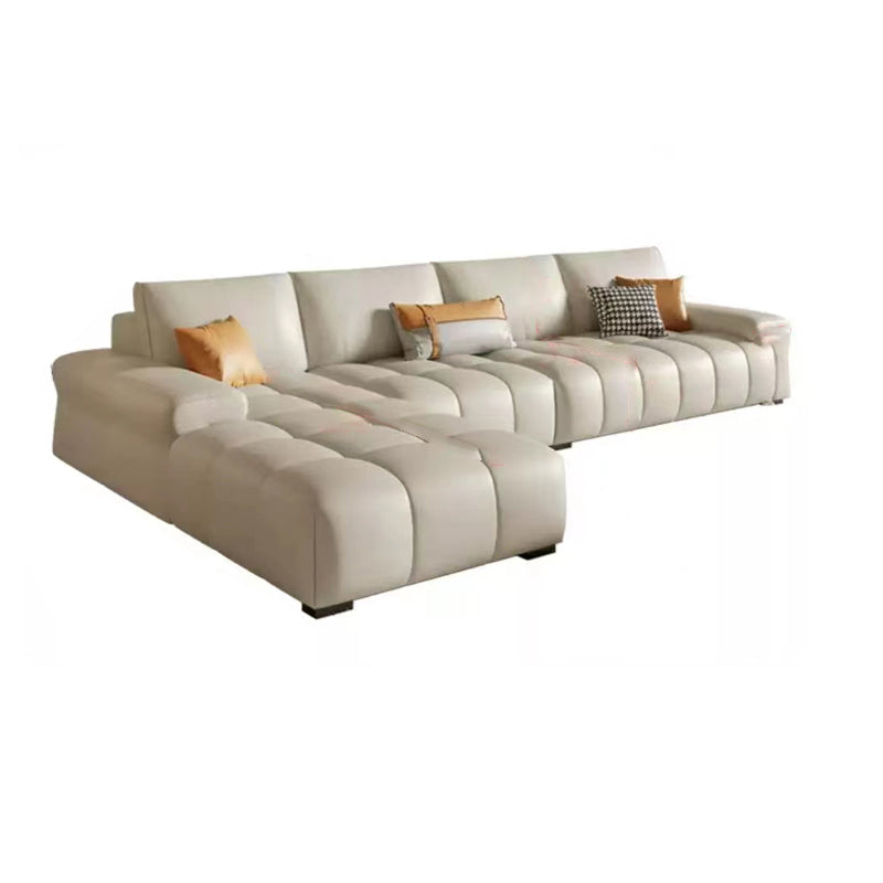 Pillow Top Arm L-shape Sectional Genuine Leather Sectional with Pillows