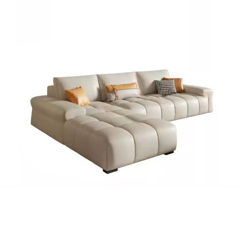 Pillow Top Arm L-shape Sectional Genuine Leather Sectional with Pillows